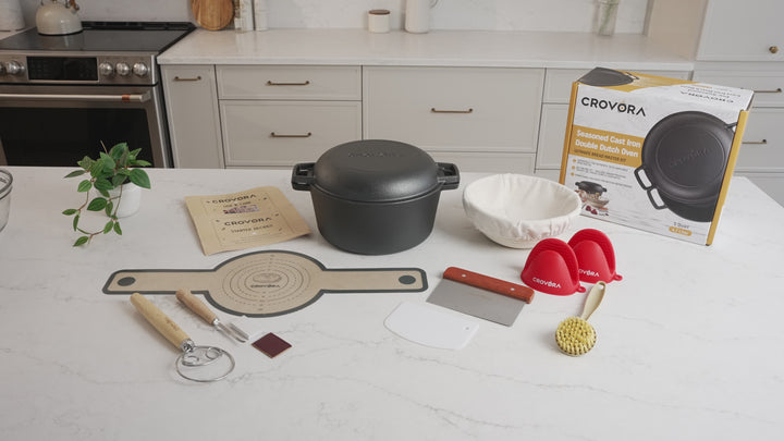 CROVORA® ULTIMATE BREAD MASTER KIT - PRE-SEASONED CAST IRON DUTCH OVEN